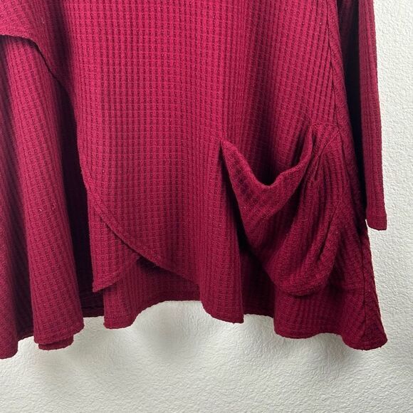 Sympli Womens Size 10 Waffleknit Cowlneck Sweater Burgundy Red Tunic Layered Hem - Picture 5 of 11